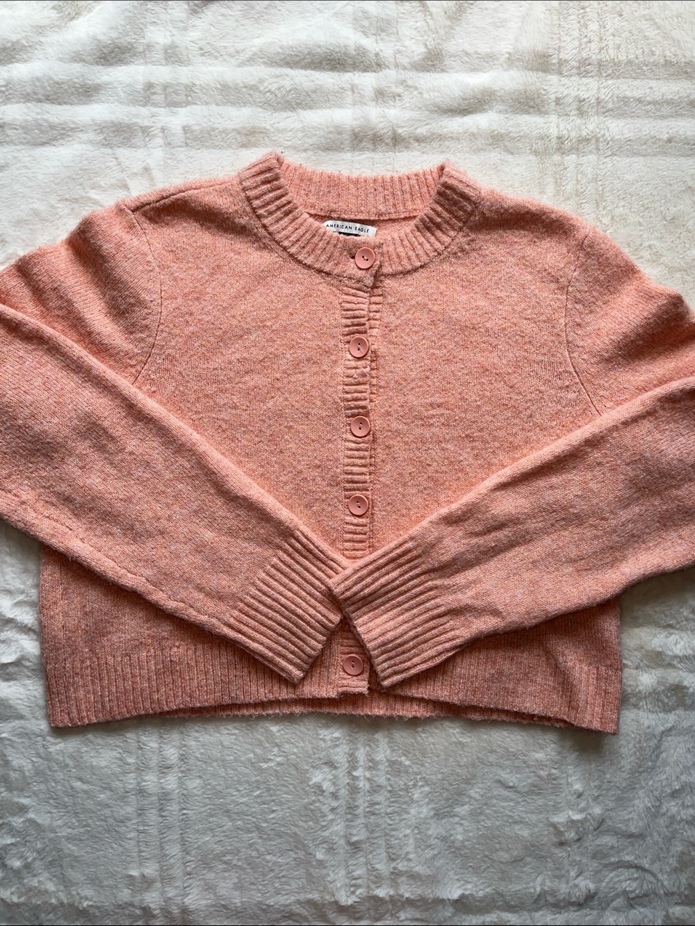 American Eagle Outfitters Soft Peach Button-Up Knit Cardigan